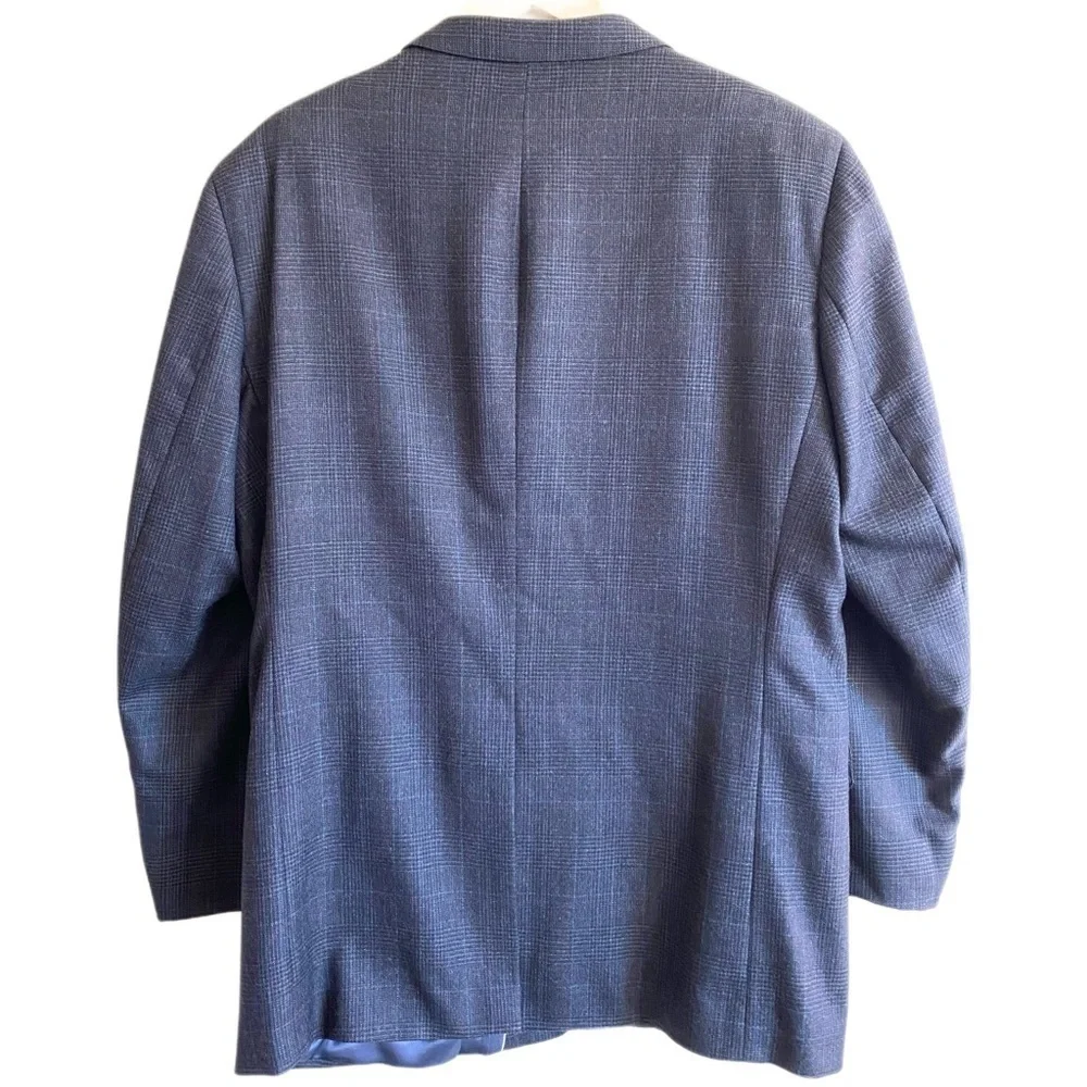 CHRISTOPHER BROOKS 100% Pure Wool Blueish Gray Plaid Suit Set Size 46L